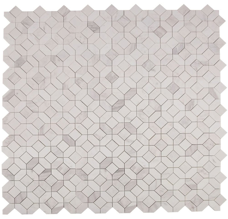 Mosaics Volakas and Thassos Marble Hexagon Pattern - White