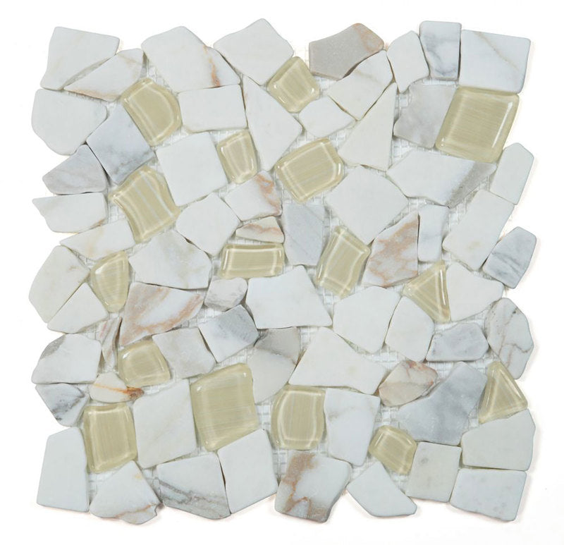 Marble and Glass Pebbles Mosaics Broken Shape - Calacatta Gold