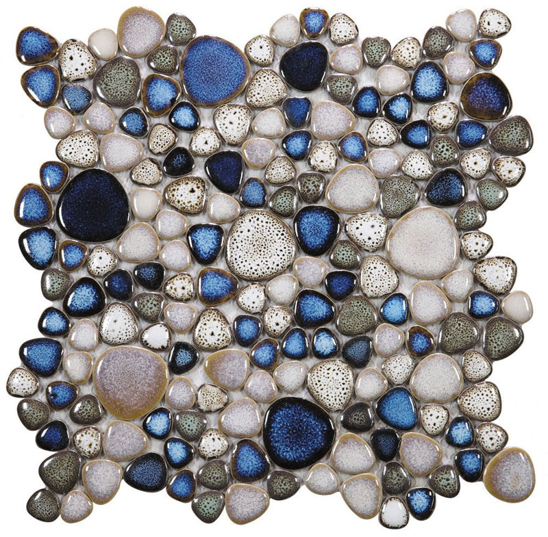 Mosaic Porcelain Tile Mancala Pebble Series - Atlas Blue