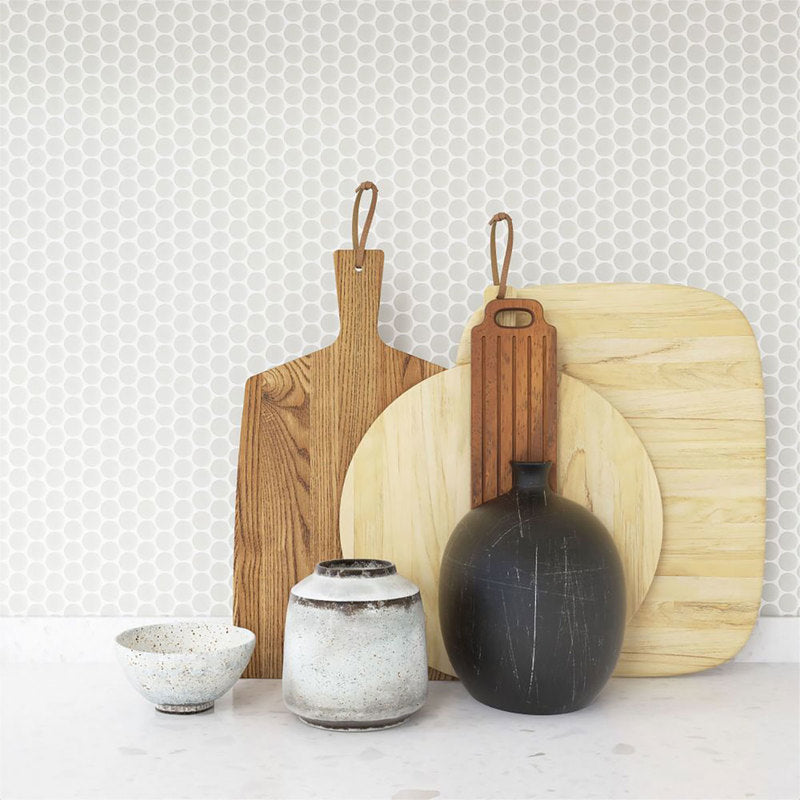 Mosaic Handmade Porcelain Penny Round - Light Grey Matte