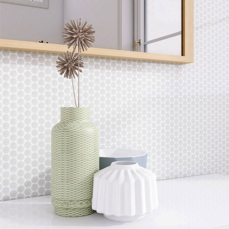 Mosaic Handmade Porcelain Penny Round - Light Grey Matte