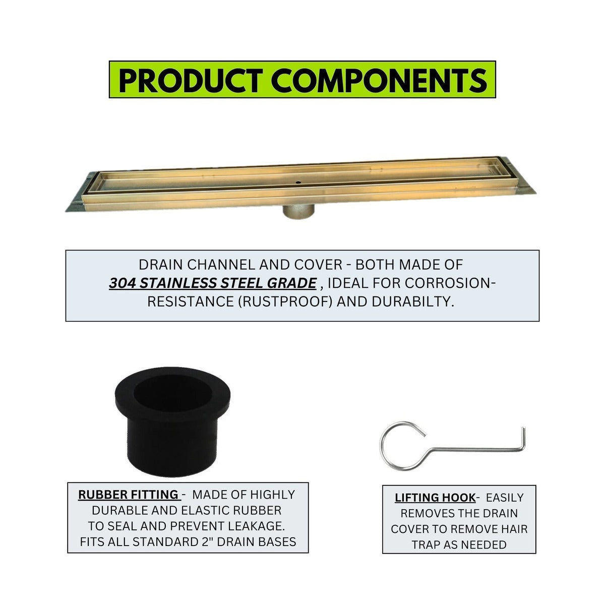 SereneDrains Linear Shower Drain Tile Insert Satin Gold 30