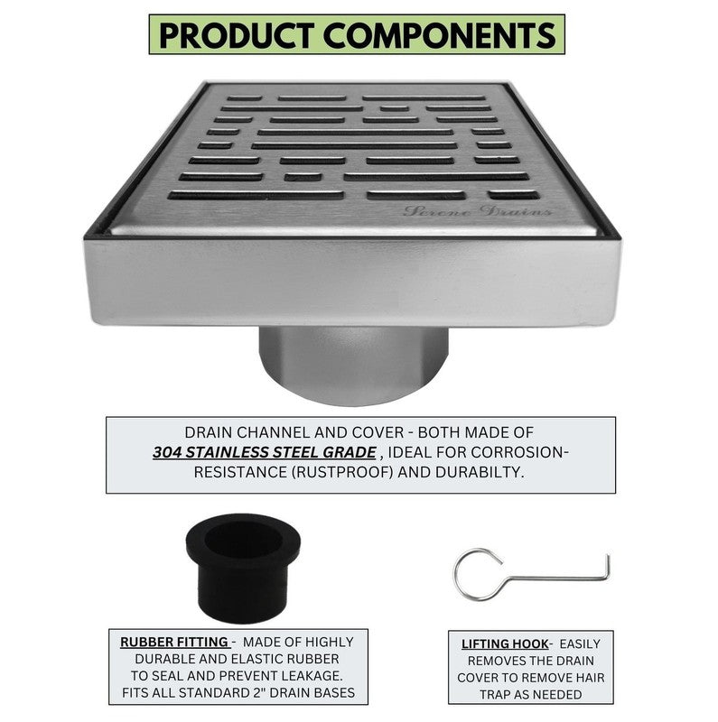 SereneDrains Square Shower Drain Broken Lane 4 Brushed