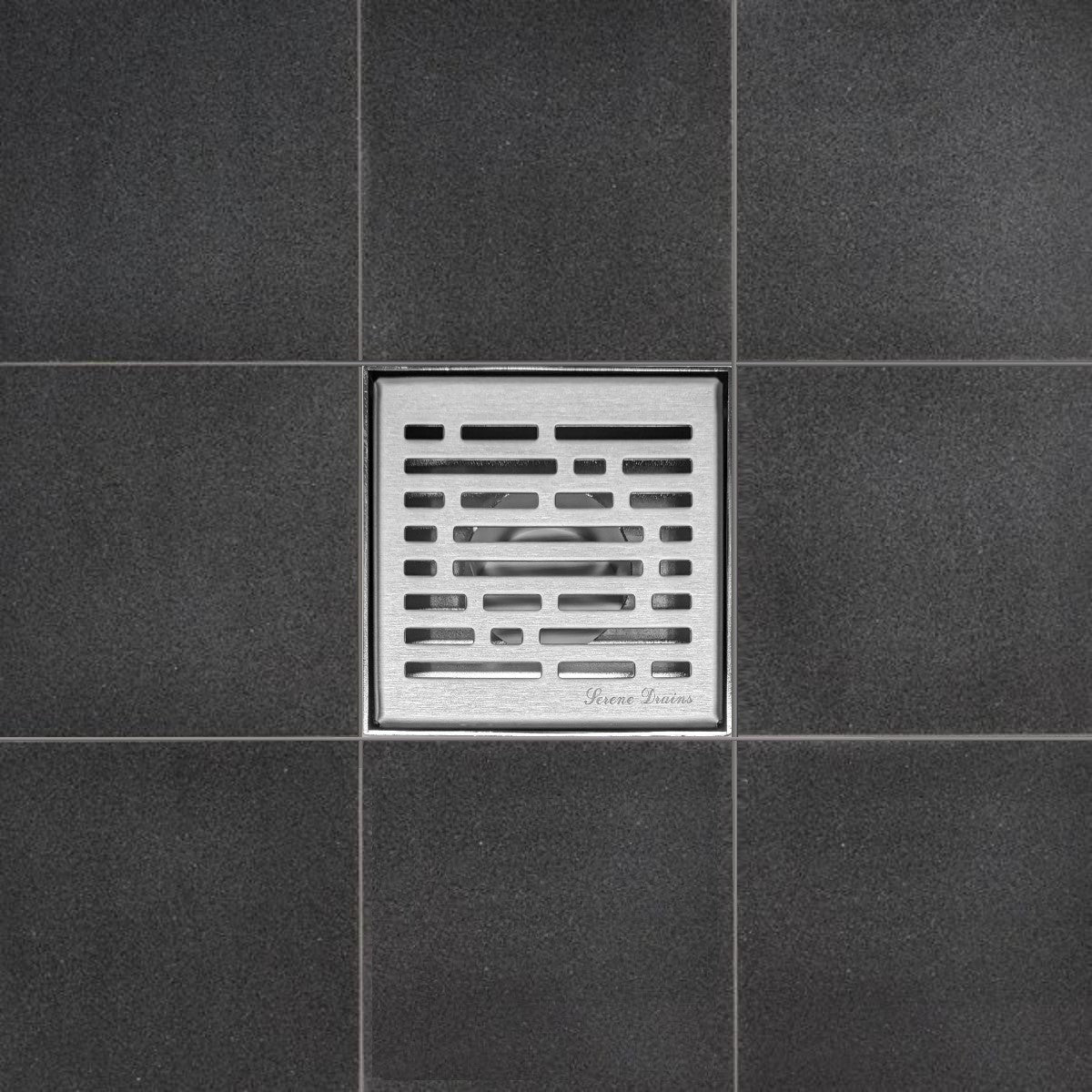 SereneDrains Square Shower Drain Broken Lane 4 Brushed
