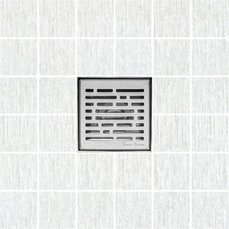 SereneDrains Square Shower Drain Broken Lane 4 Brushed