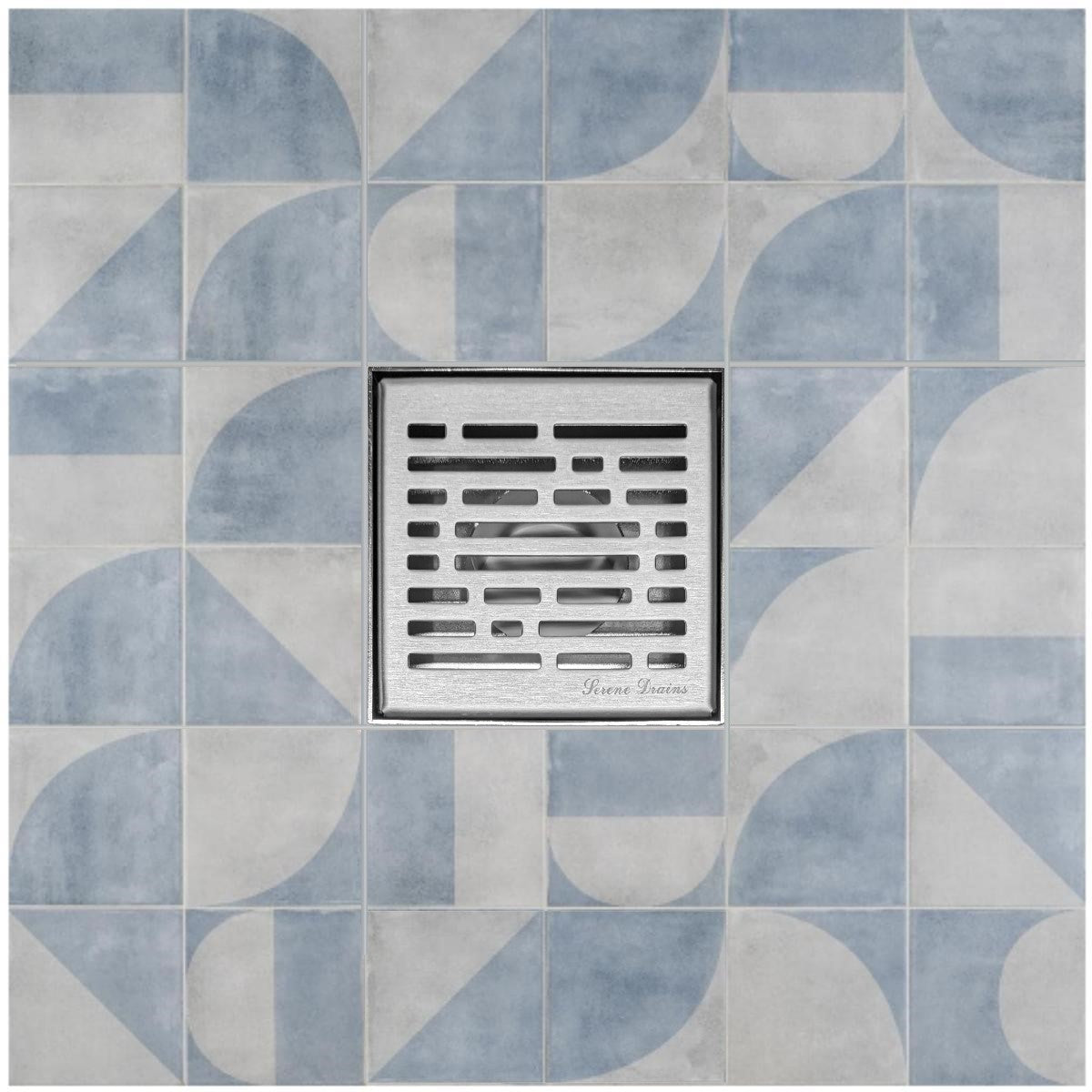 SereneDrains Square Shower Drain Broken Lane 4 Brushed