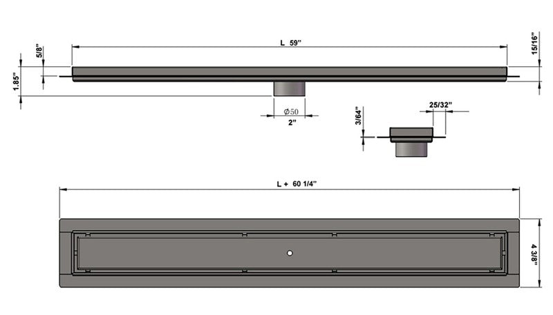 SereneDrains Linear Shower Drain Tile Insert Brushed Nickel 59
