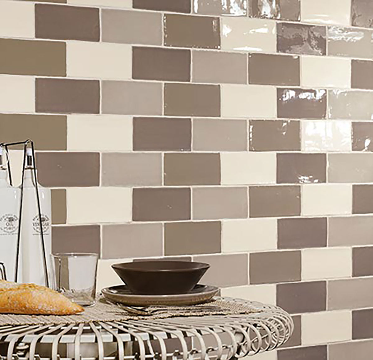 Kaleidoscope Handmade Ceramic Tile 2x8 - Light Grey