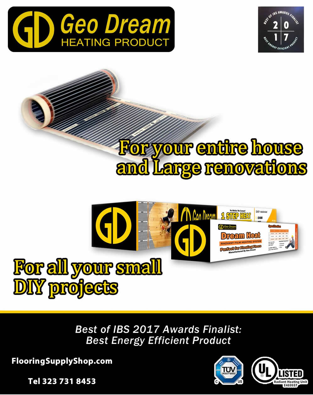 Geo Dream 1 Step Heating Film Mat Kit 30 sq ft 120V