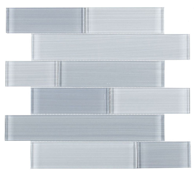 Mosaic Linear Glass Tiles Blue Grey Shining 2 x 6