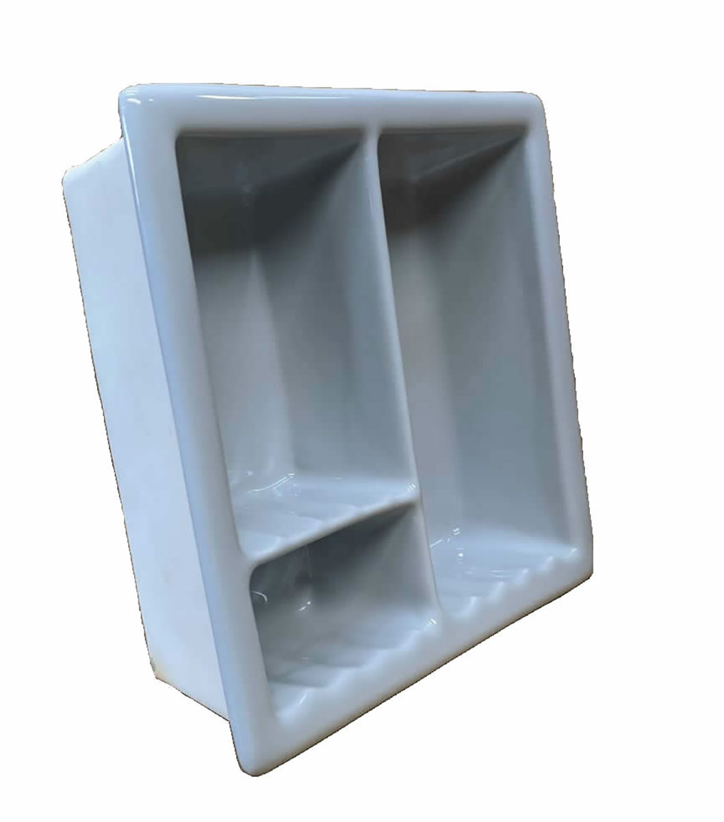 Recessed Shampoo Soap Porcelain 3 sections Sterling Silver