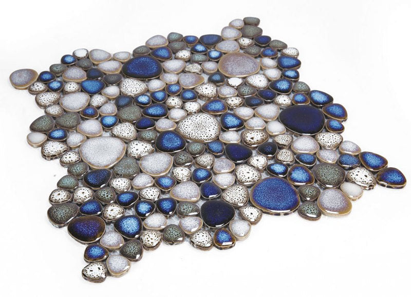 Mosaic Porcelain Tile Mancala Pebble Series - Atlas Blue