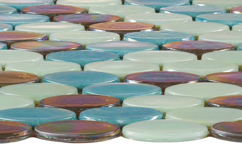 Mosaic Glass Tile Oval Shape - Mix Green Blue and Taupe