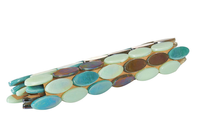 Mosaic Glass Tile Oval Shape - Mix Green Blue and Taupe
