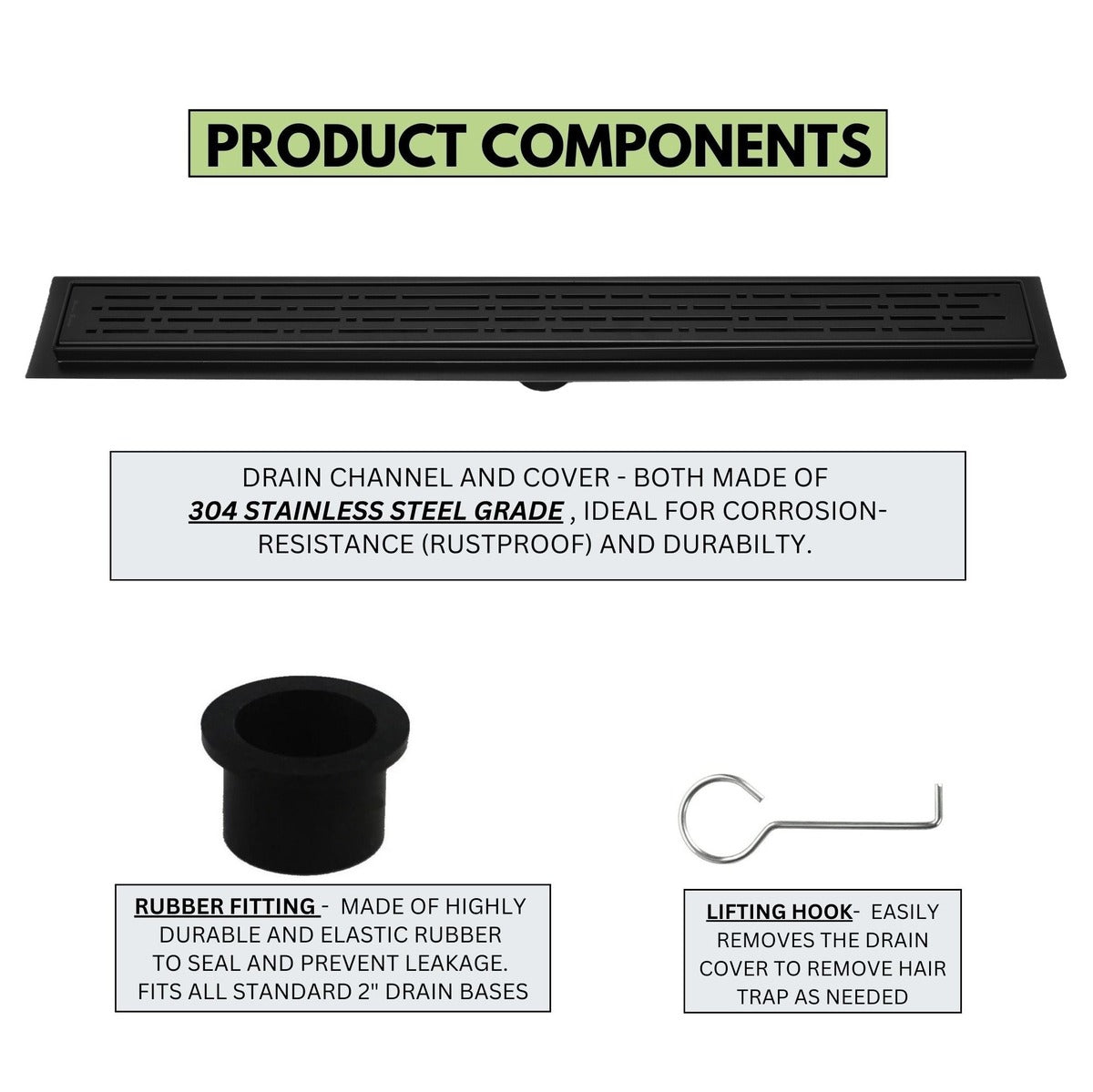 SereneDrains Linear Shower Drain Broken Lane - Matte Black 24