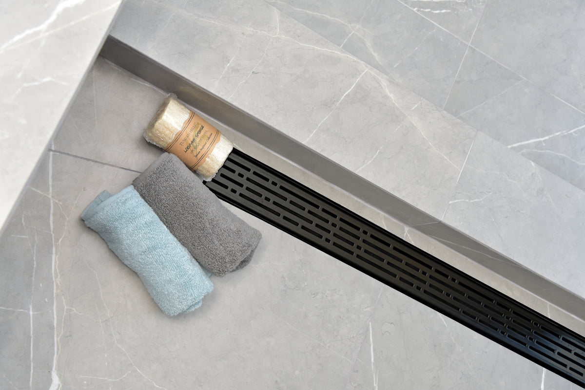 SereneDrains Linear Shower Drain Broken Lane - Matte Black 24