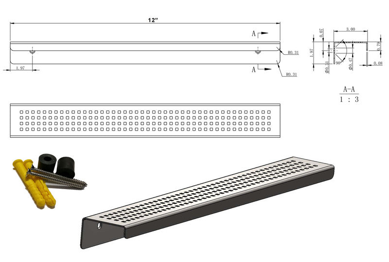 SereneDrains Shower Shelf Stainless Steel - Traditional Square - Gold