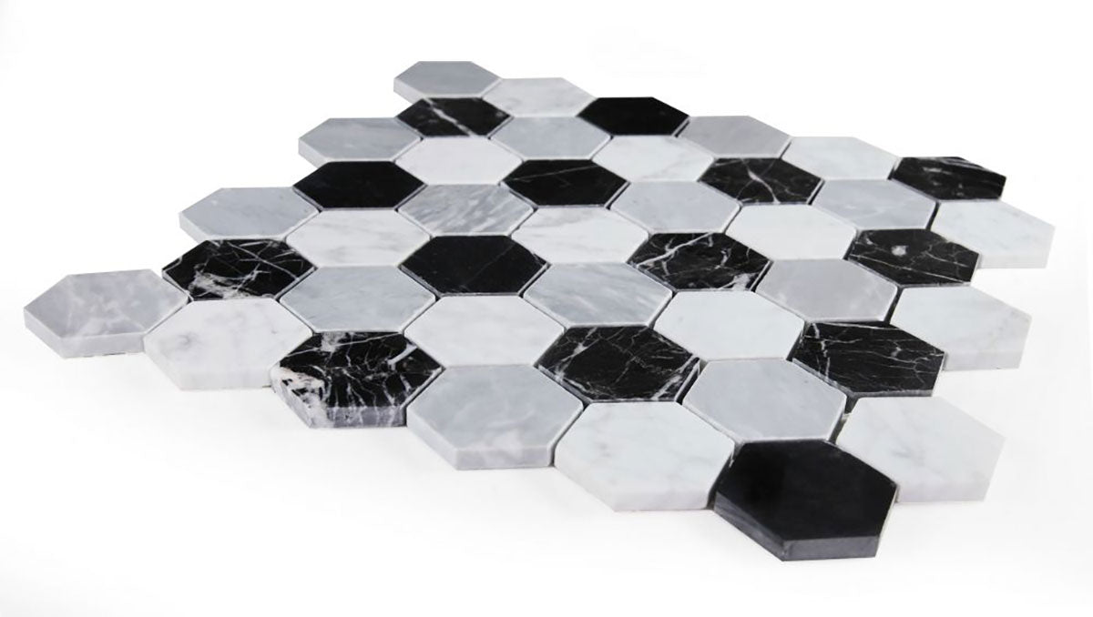 Mosaics Marble Calacatta and Marquinia Hexagon - Checker