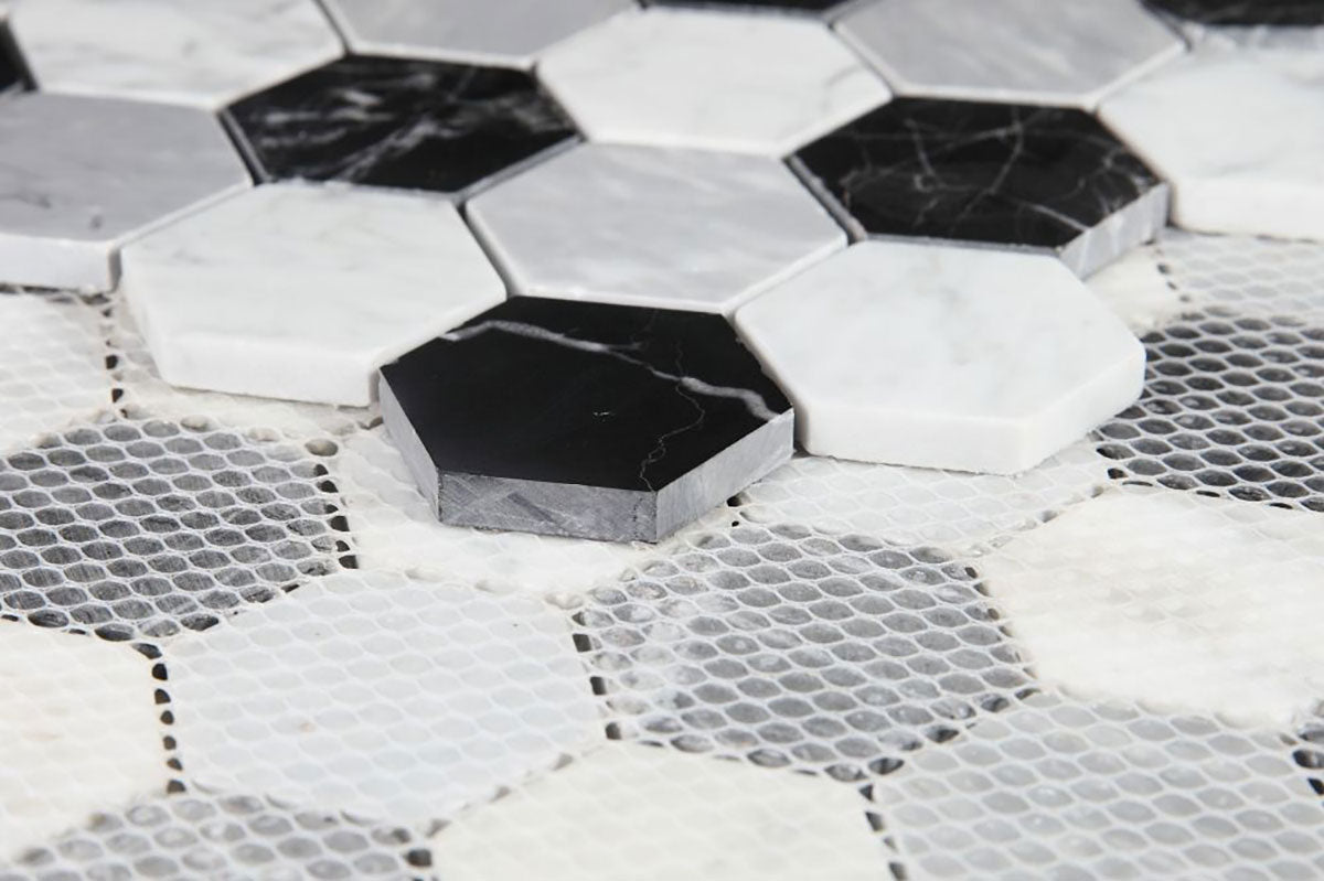 Mosaics Marble Calacatta and Marquinia Hexagon - Checker