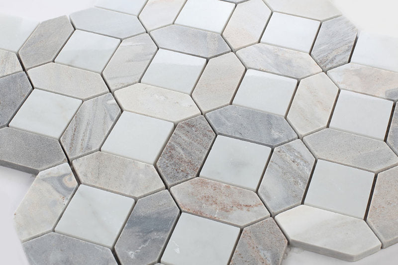 Mosaics Carrara Marble Hexagon Pattern - Earth
