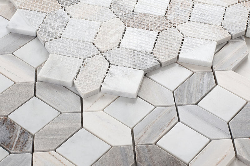Mosaics Carrara Marble Hexagon Pattern - Earth