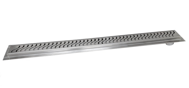 SereneDrains Linear Shower Drain Offset Outlet Ocean Wave - Brushed 59