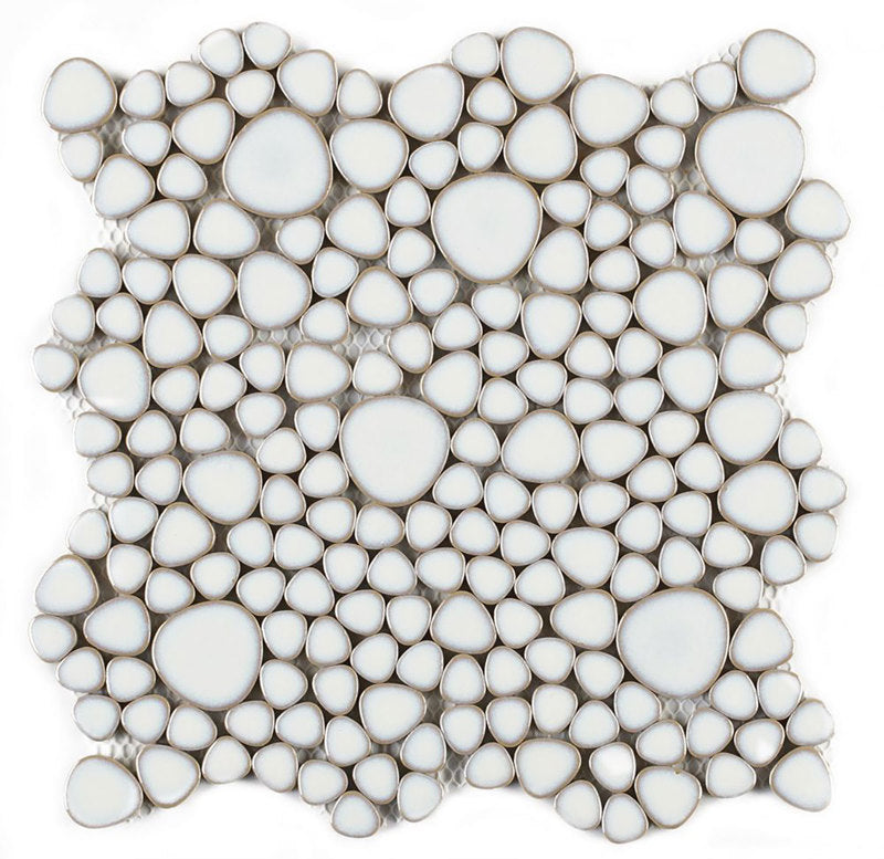 Mosaic Porcelain Tile Mancala Pebble Series - Snow White