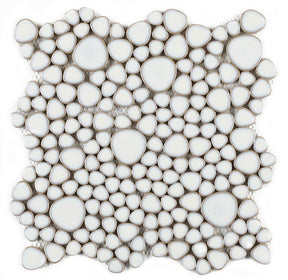 Mosaic Porcelain Tile Mancala Pebble Series - Snow White