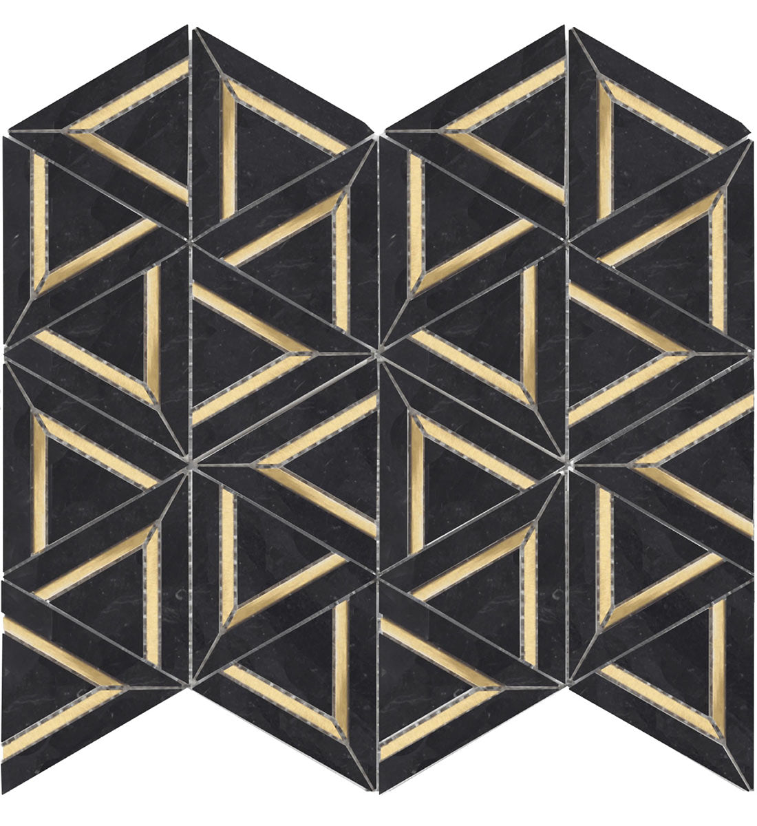 Mosaic Carrara Black Marble with Metal Geo - Black Gold