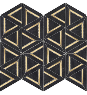 Mosaic Carrara Black Marble with Metal Geo - Black Gold