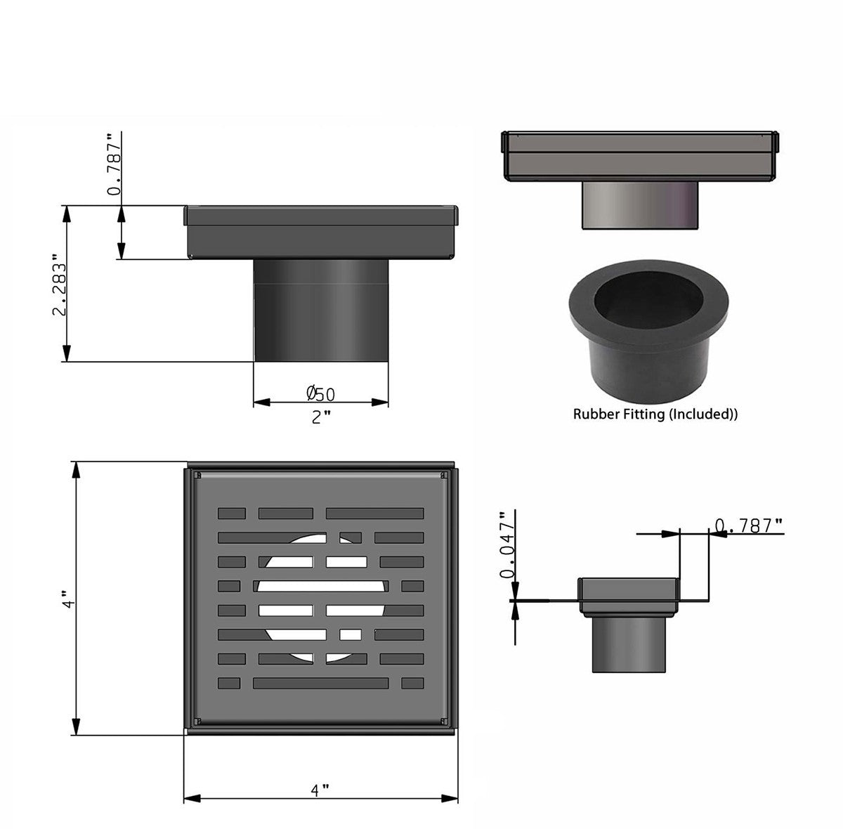 SereneDrains Square Shower Drain Broken Lane 4 Polished