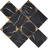 Mosaic Nero Marquina Marble with Square Metal - Black Gold