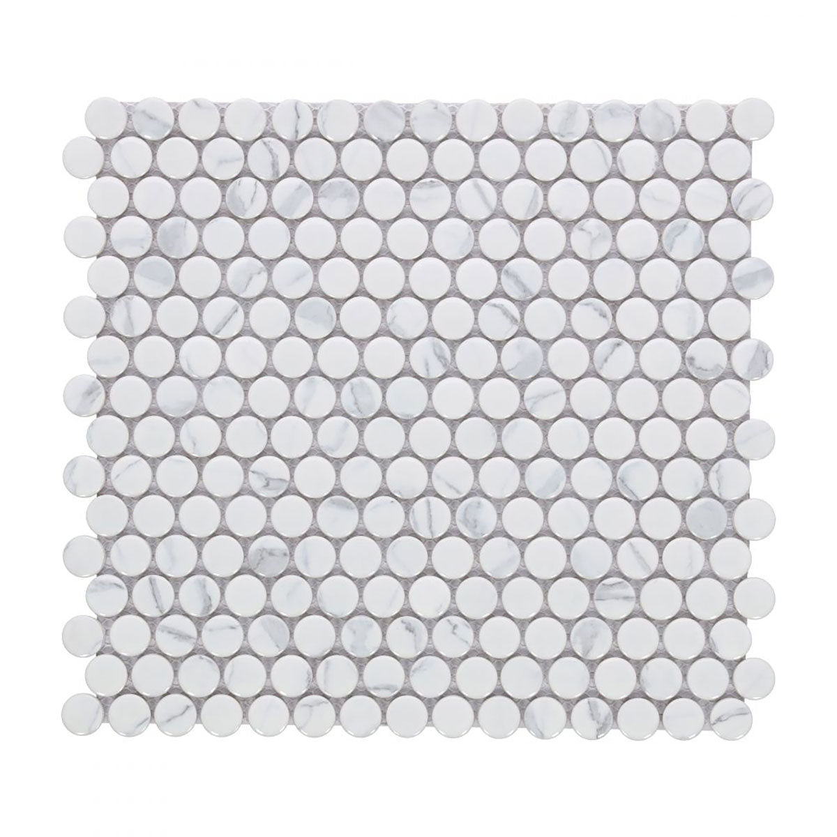 Mosaic Handmade Porcelain Penny Round - Marble Grey Matte