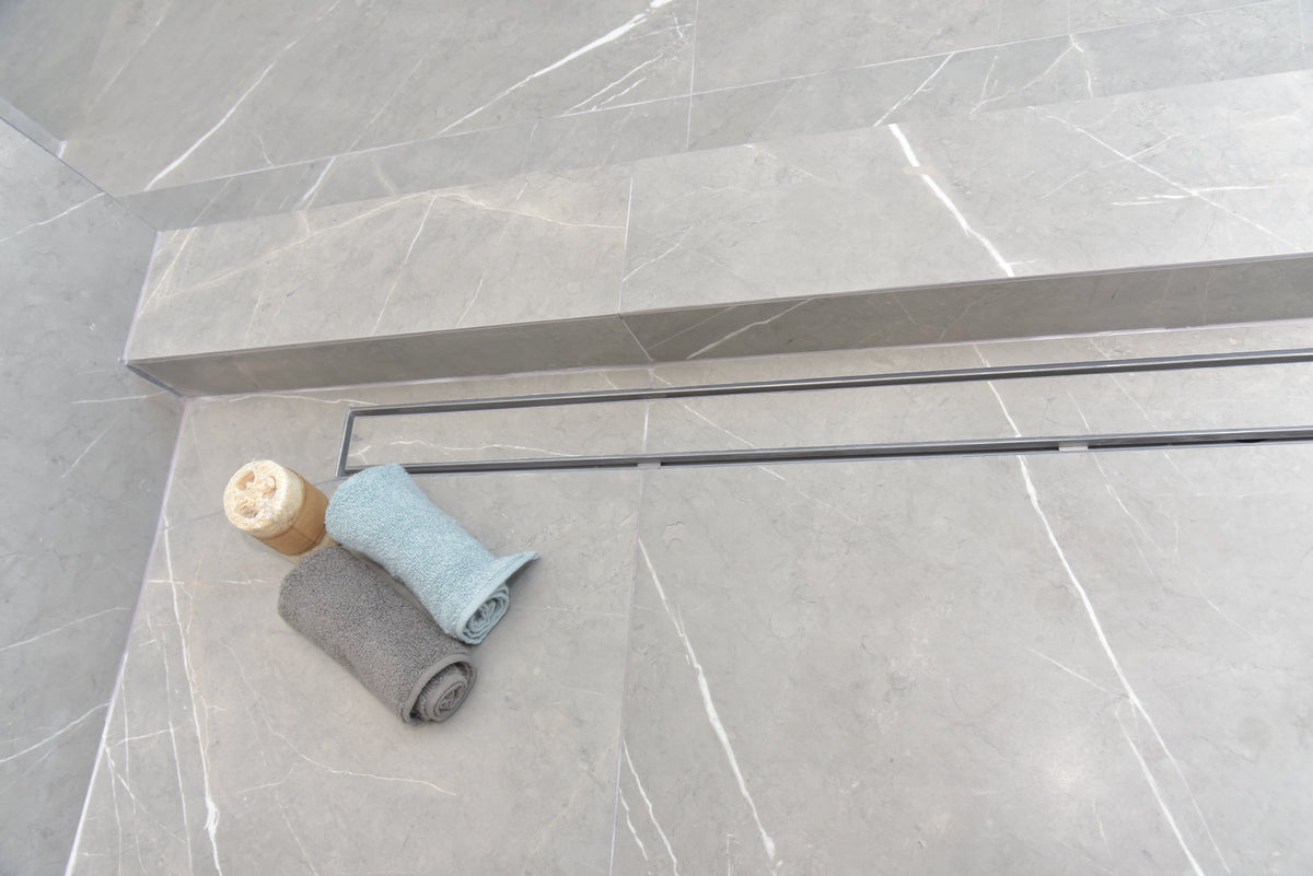SereneDrains Linear Shower Drain Offset Outlet Tile Insert - Brushed 30