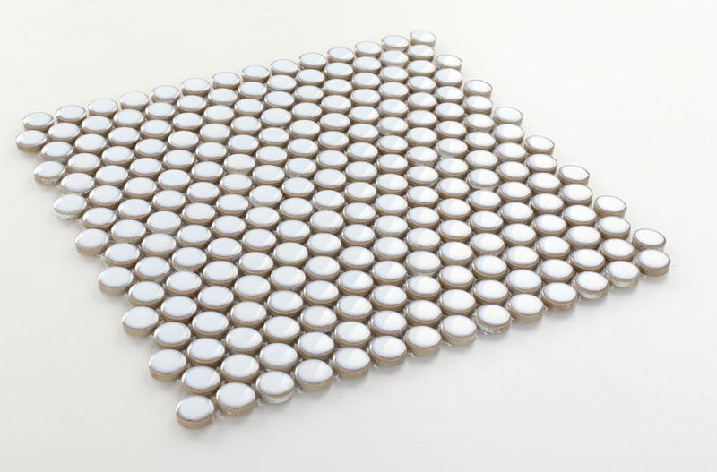 Mosaic Handmade Porcelain Penny Round - Fancy White