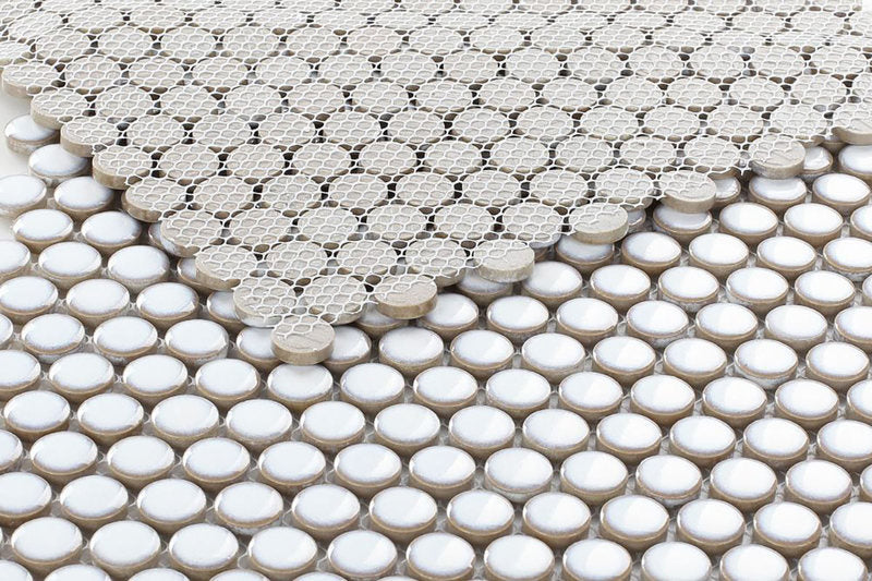 Mosaic Handmade Porcelain Penny Round - Fancy White