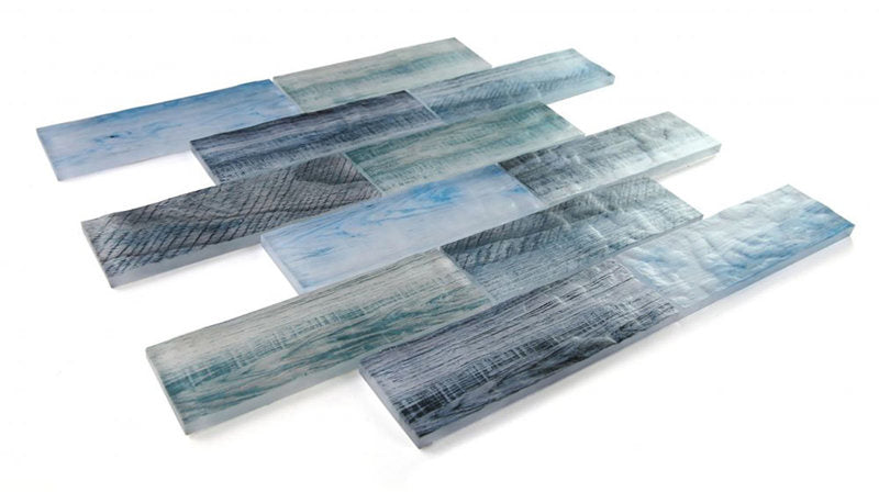 Art Wood Ocean Glass Tile Brick - Ocean Blue - 2 x 6