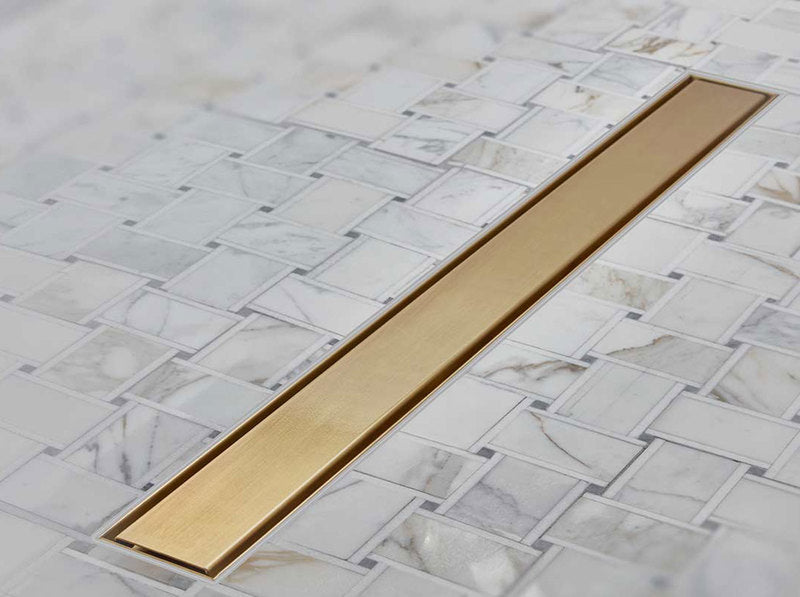 Quartz Linear Shower Drain Solid - Satin Brass