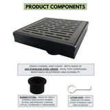 SereneDrains Square Shower Drain Broken Lane Matte Black 6