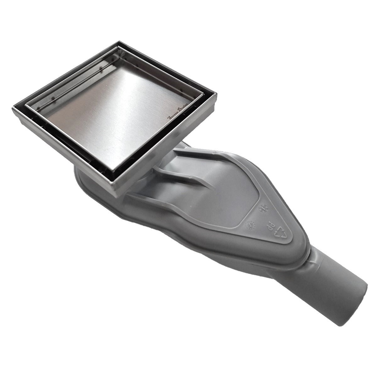 SereneDrains Wow Drain TM Side Discharge Outlet with 5 Inch Tile Insert Square Shower Drain Horizontal Low Profile