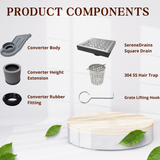 SereneDrains Wow Drain TM Side Discharge Outlet with 6 Inch Square Shower Drain Horizontal Low Profile