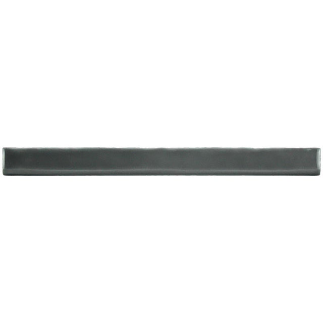 Glossy dark grey ceramic bullnose trim tile with handcrafted Spanish artisan detailing