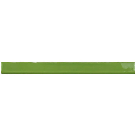 Glossy green branch ceramic bullnose trim tile with handcrafted Spanish artisan detailing