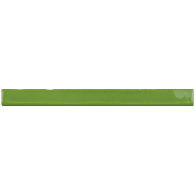 Glossy green branch ceramic bullnose trim tile with handcrafted Spanish artisan detailing