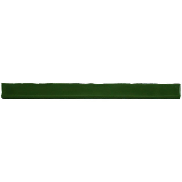 Glossy green turtle ceramic bullnose trim tile with handcrafted Spanish artisan detailing
