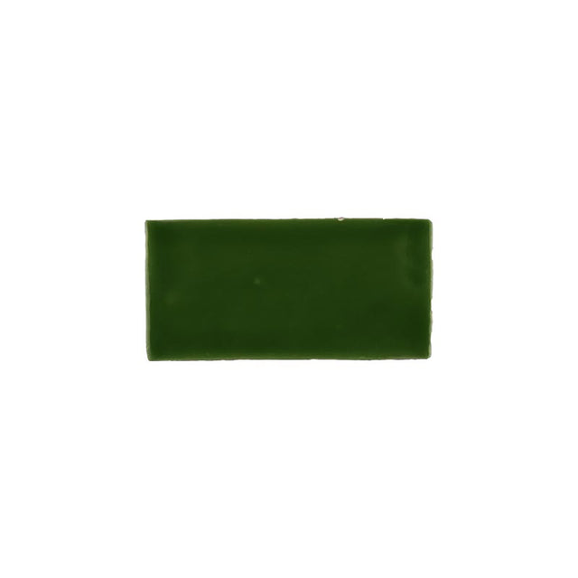 Glossy green turtle ceramic subway tile with handcrafted Spanish artisan texture