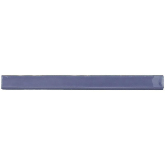 Glossy lavender ceramic bullnose trim tile with handcrafted Spanish artisan detailing
