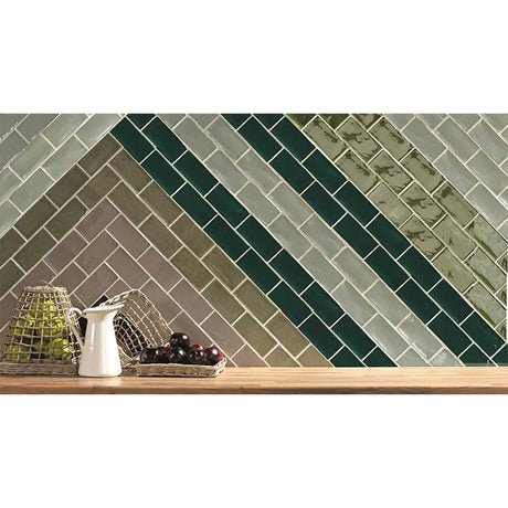 Kaleidoscope Handmade Ceramic Tile 3x6 - Olive Green