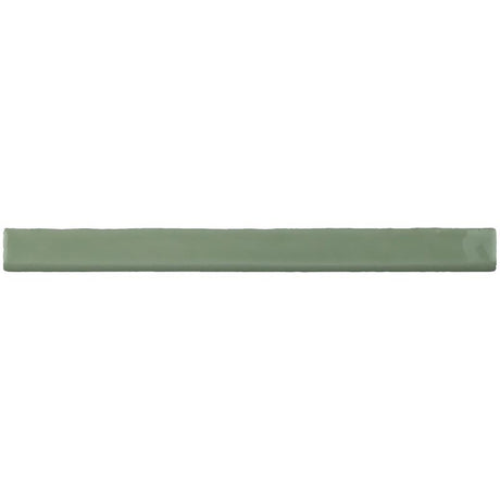 Glossy pistachio ceramic bullnose trim tile with handcrafted Spanish artisan detailing