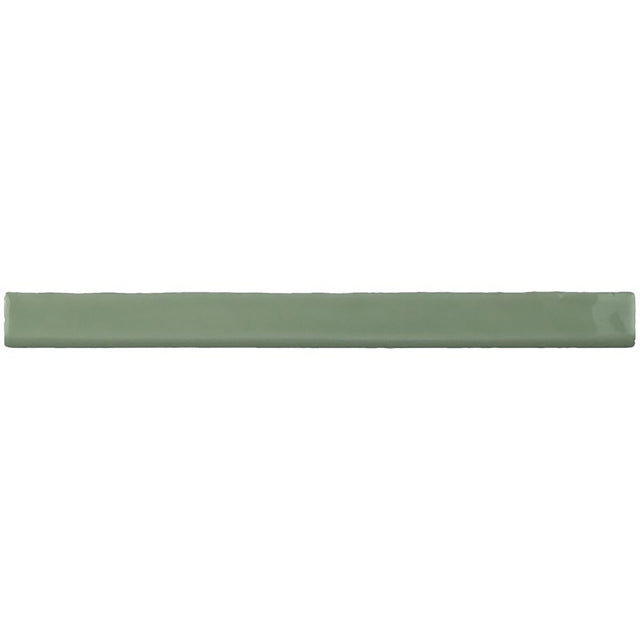 Glossy pistachio ceramic bullnose trim tile with handcrafted Spanish artisan detailing